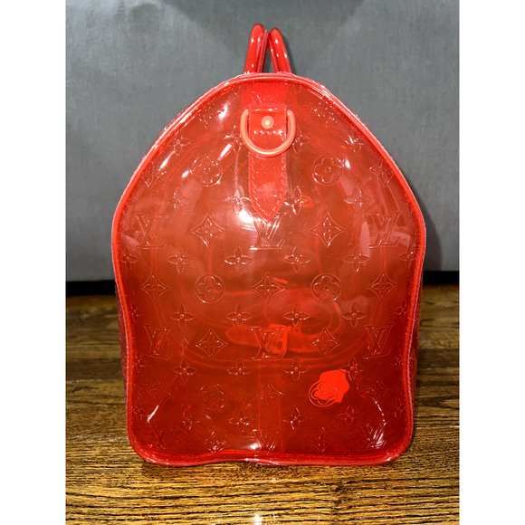 Louis Vuitton Keepall Bandouliere 50 Red PVC Monogram Weekend Duffle Travel Bag - Picture 7 of 10